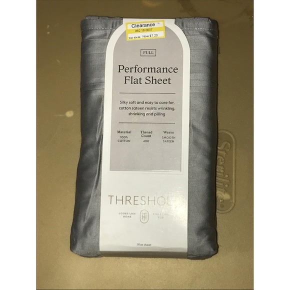 Threshold Performance Flat Sheet Full Size 100% Cotton Gray - Picture 1 of 2